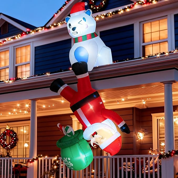 8FT Christmas Inflatable Polar Bear with Hanging Santa Claus Decoration,Blow Up Yard Decoration I... | Amazon (US)
