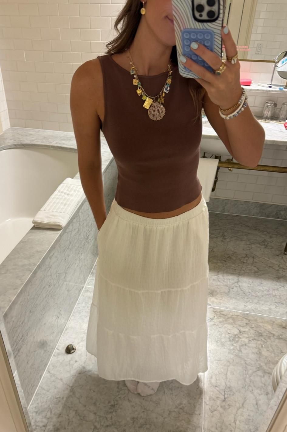 comfy grey bandit fit today🤎☁️ loveee this white maxi skirt it’s the best quality, super flowy and under $60!! code: NAT15 

summer outfit, white skirt, tank top

#LTKSeasonal #LTKFindsUnder100 #LTKStyleTip