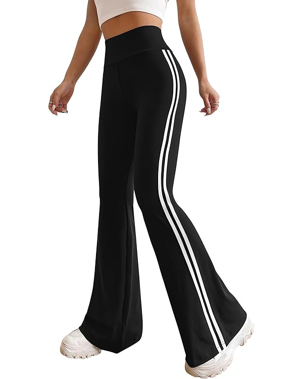 PRETTYGARDEN Women's Summer Yoga Pants High Waisted Sweatpants Casual Striped Bootcut Flare Worko... | Amazon (US)