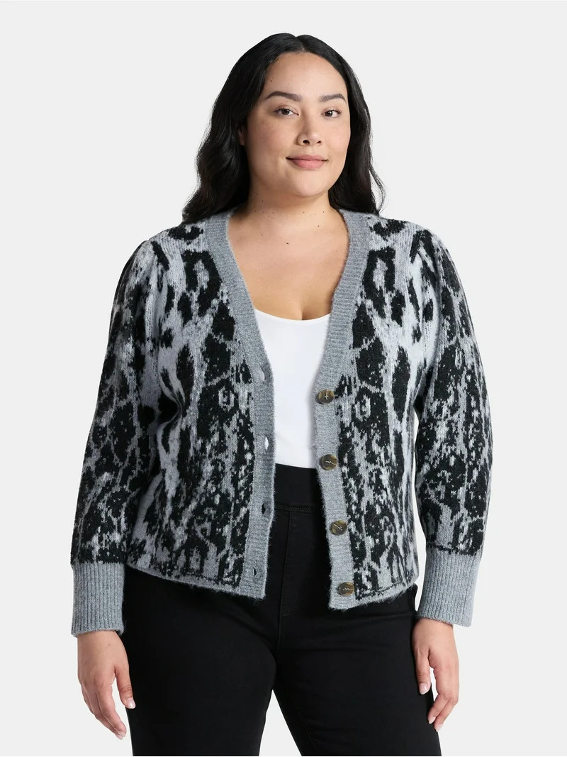 Terra & Sky Women's Plus Animal Print Cardigan Sweater, Lightweight, Sizes 0X-4X | Walmart (US)