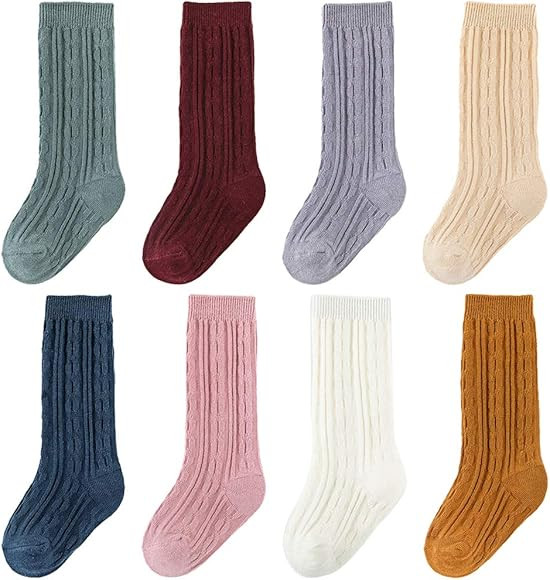Toddler Knee High Socks Baby Little Girls Thick Cable Knit Cotton Stockings 0-5T | Amazon (US)