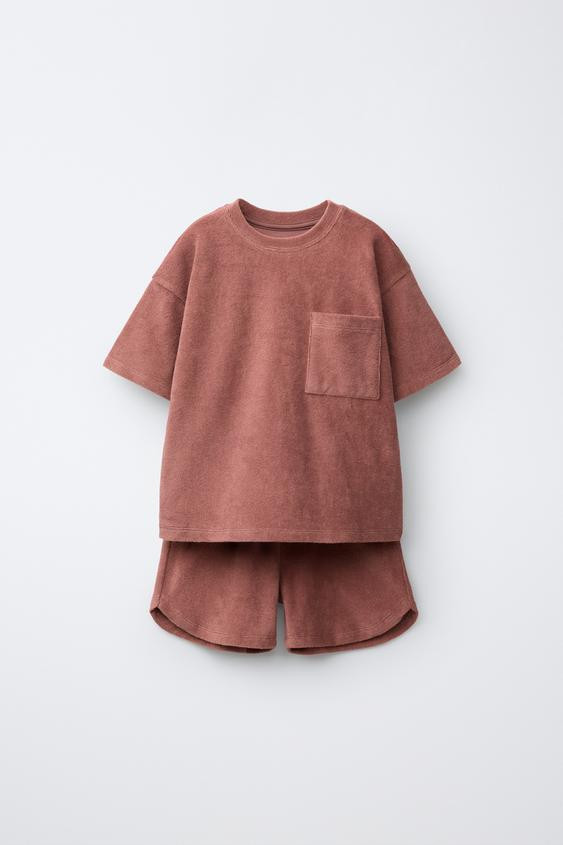 Zara - Towel Effect T-Shirt And Bermuda Set - Russet - 5 Years (43,3 Inches) - Kids | Zara US