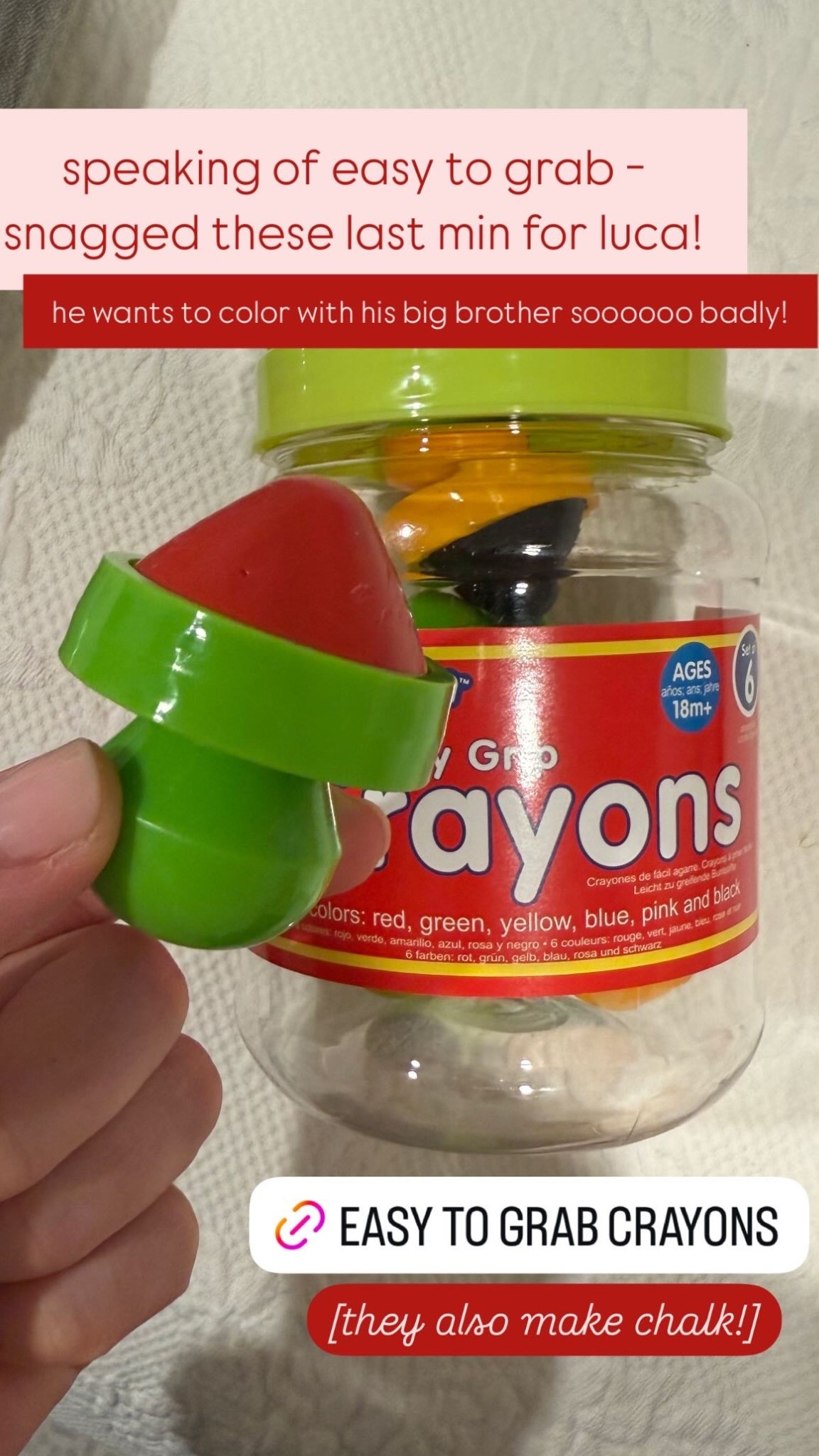 love these easy to grab crayons for learning to color + they also make chalk! PLUS they sell refills so you can pop fresh crayons or chalk back into the handle 👯‍♀️🖍️

gifts for kids//toddler gift ideas//stocking stuffers for kids//easter basket ideas//birthday gifts for kids

#LTKGiftGuide #LTKKids #LTKFamily