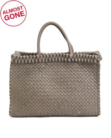 Made In Italy Leather Double Braided Top Woven Tote | TJ Maxx