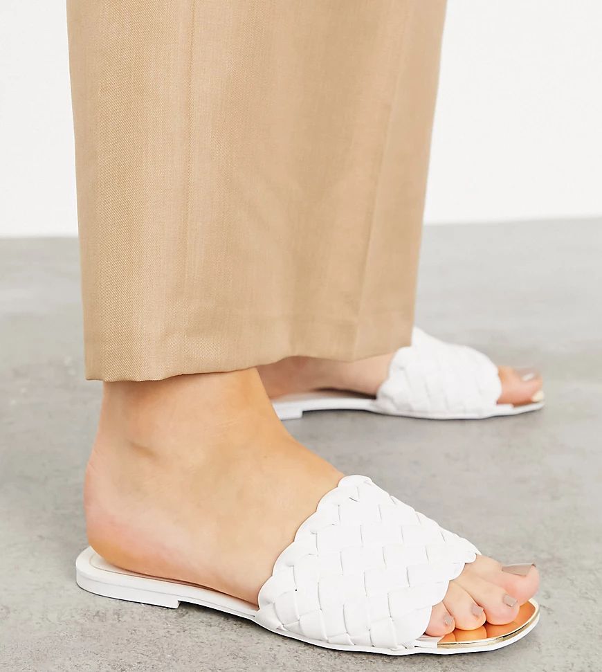 River Island Wide Fit woven faux leather slider sandal in white | ASOS (Global)