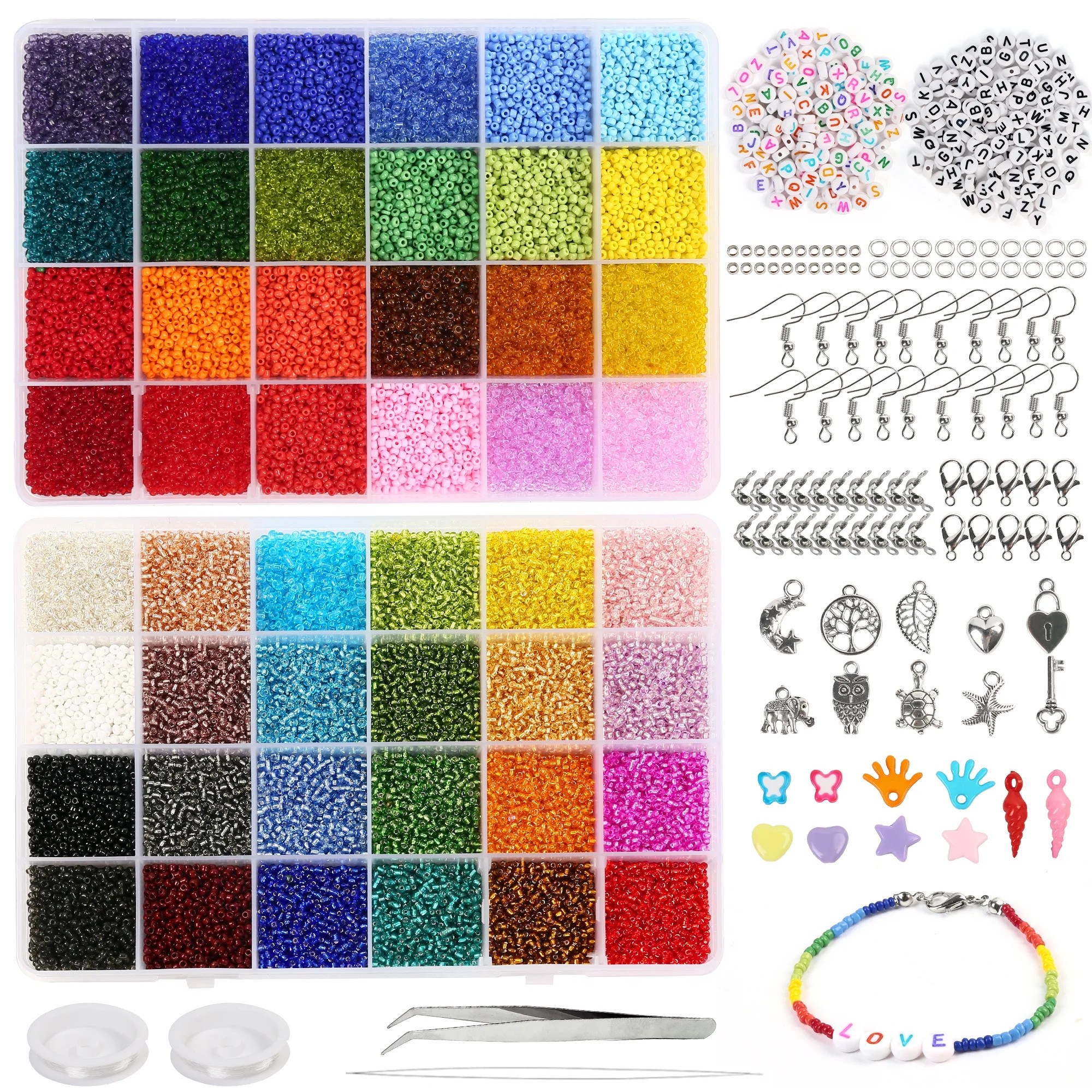 LotFancy 40000Pcs 2mm Glass Seed Beads for Jewelry Bracelet Making Kit, DIY Craft Gifts for Kids | Walmart (US)