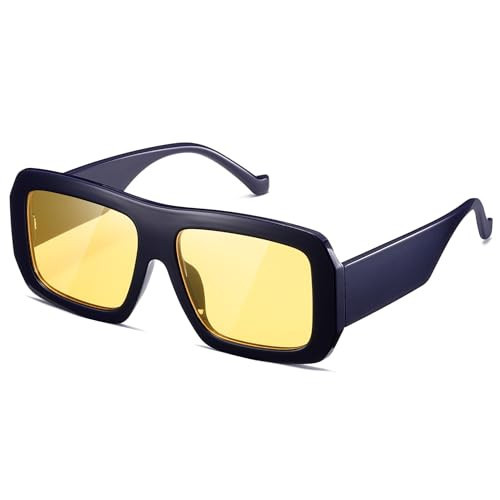kimorn Sunglasses Womens Men Trendy Retro Sun Glasses Oversize Square Frame Shades K1571 (Dark Blue+Yellow Lens) | Amazon (US)