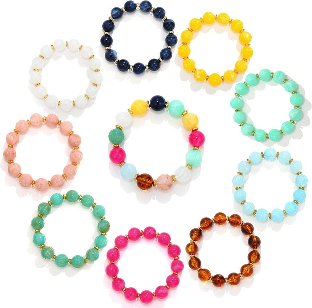 BROCC 10 PCS Colorful Beaded Bracelets for Women Resin Bead Bracelet Set | Amazon (US)