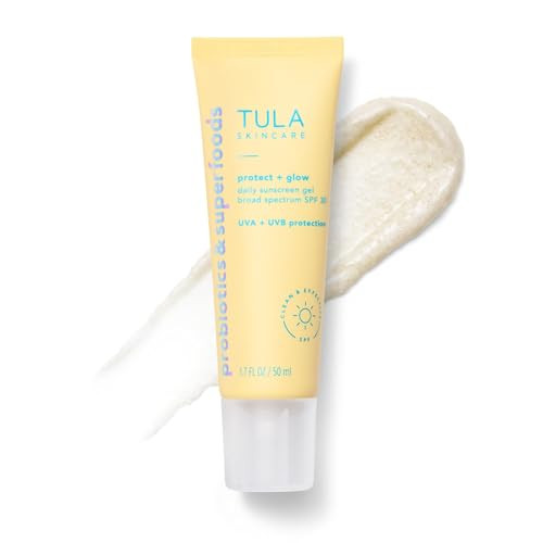 TULA Skin Care Protect + Glow Daily Sunscreen - Gel, Broad Spectrum SPF 30, Skincare-First, Non-Greasy, Non-Comedogenic and Reef-Safe with Pollution and Blue Light Protection, Regular, 1.7 fl oz. | Amazon (US)