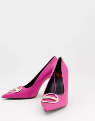 Love Moschino high heeled pump shoes in pink with gold hardware | ASOS (Global)