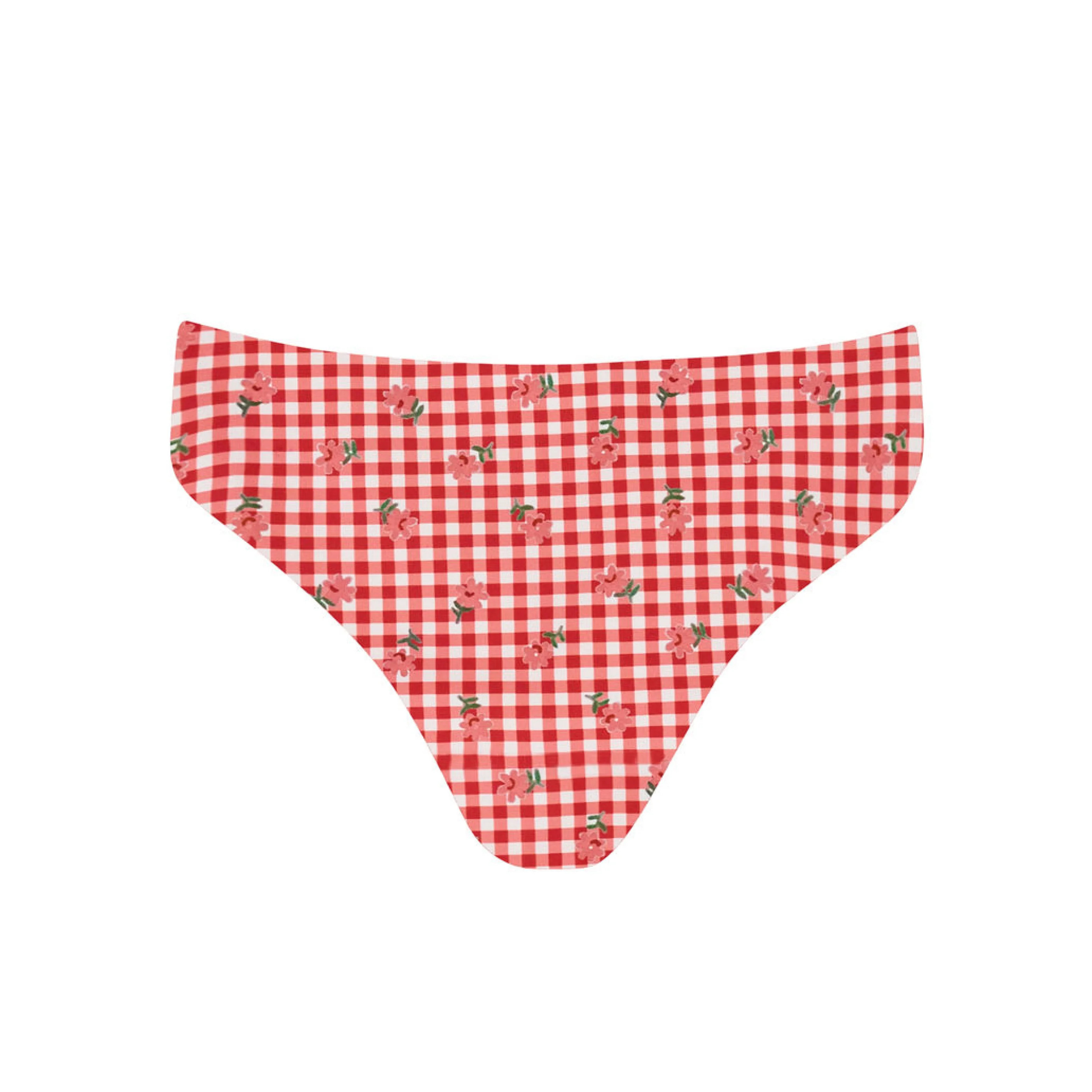 women's cranberry gingham mid rise bikini bottom | Minnow