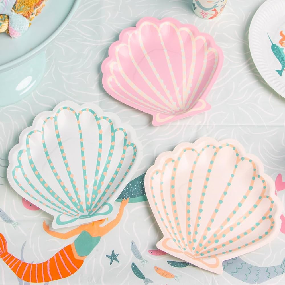 Talking Tables Mermaid Themed Pastel Paper Plates, Shell Shaped Recyclable Eco-Friendly Kids Birt... | Amazon (US)