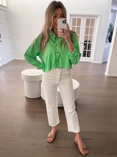 Top: L (size up one or two sizes for a looser fit)
Pants: 26 true to size 

So fun for spring or last min St. Patrick’s day outfit - grab it curbside at your local Target to get it in time 

(Green shirt, green top, bright colors, vacation fit, spring break, St. Patrick’s day outfit, st patricks day, St. paddy’s day, target find, target finds, target fit, nude sandals, nude shoes, spring shoes, spring sandals, spring pants, sweatpants, comfy, spring shirt, white jeans, revolve, Nordstrom, Levi’s, loungewear, lounge wear, spring style, spring pants, checkered pants, fun pants, target fit, ootd, party outfit, seasonal, holiday outfit, clover, lucky charm)

#LTKfit #LTKFind #LTKunder100