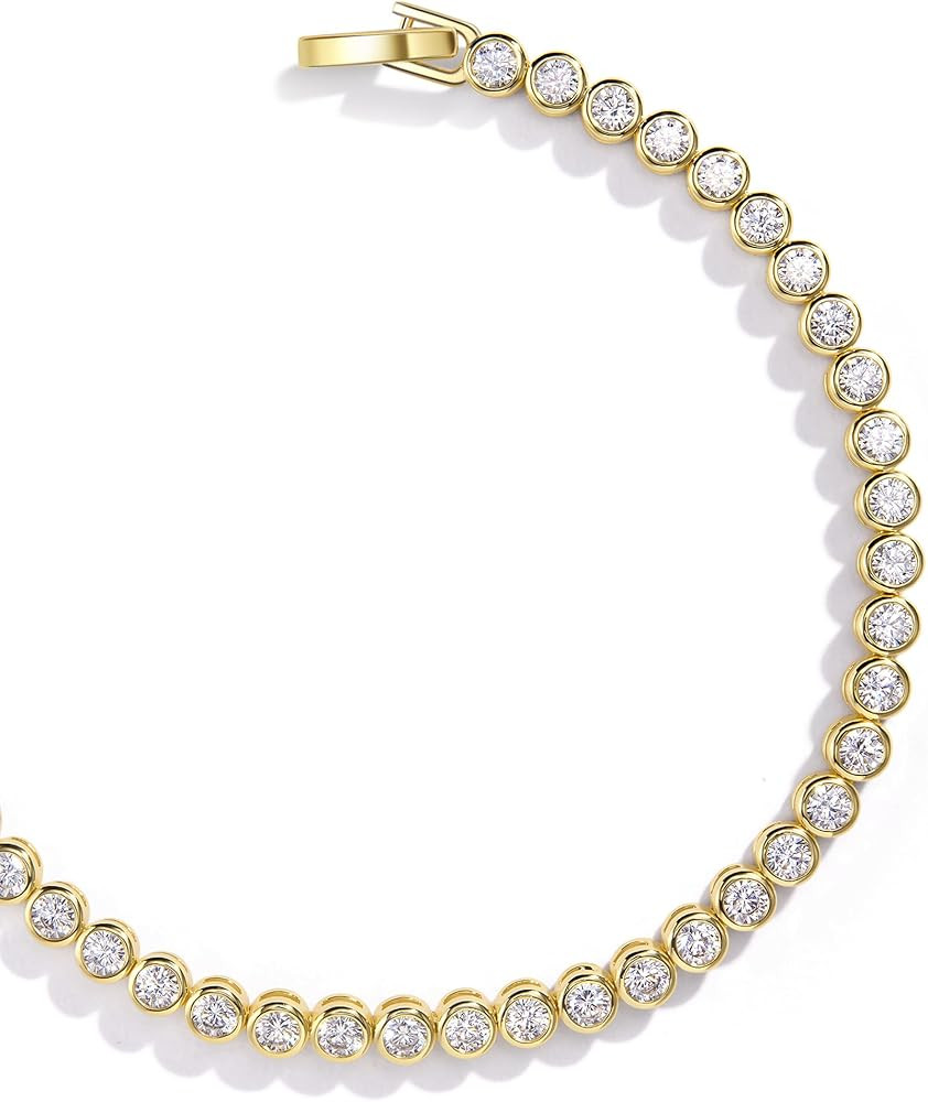 14K Gold Filled Tennis Bracelets for Women |2mm 2.5mm 3mmCubic Zirconia Bezel Gold Tennis Bracele... | Amazon (US)