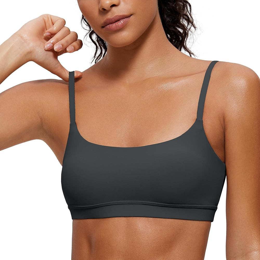CRZ YOGA Womens Butterluxe Adjustable Spaghetti Strap Sports Bra - Scoop Neck Wireless Padded Yog... | Amazon (US)
