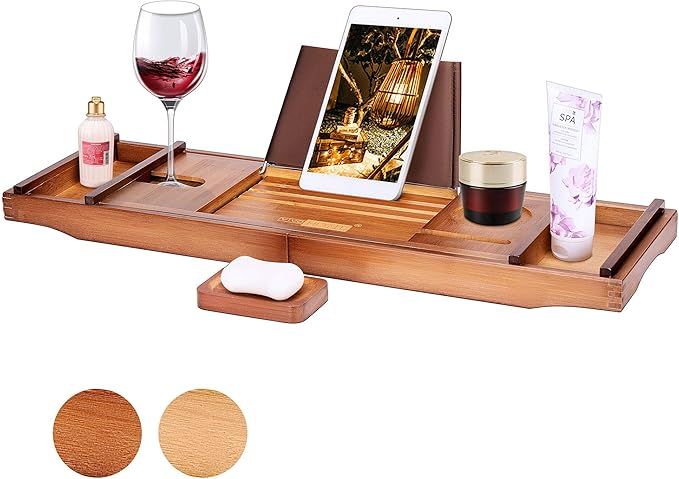 VIVOHOME Expandable 43 Inch Bamboo Bathtub Caddy Tray with Smartphone Tablet Book Holders, Soap T... | Amazon (US)