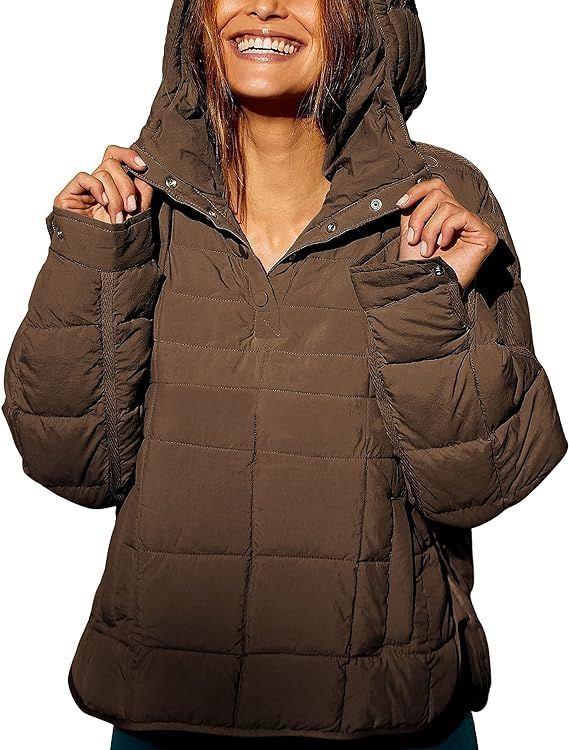 SCUSTY Women's Oversized Pullover Puffer Jacket Long Sleeve Quilted Hoodies Winter Coats Outerwea... | Amazon (US)