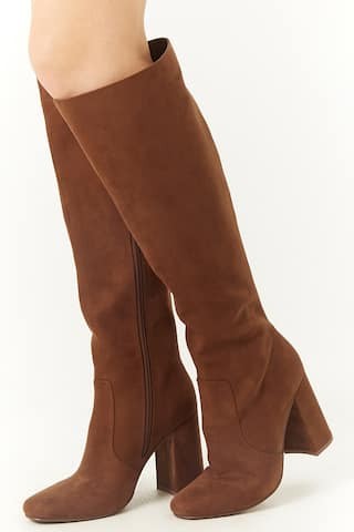 Square Toe Faux Suede Tall Boots | Forever 21 (US)