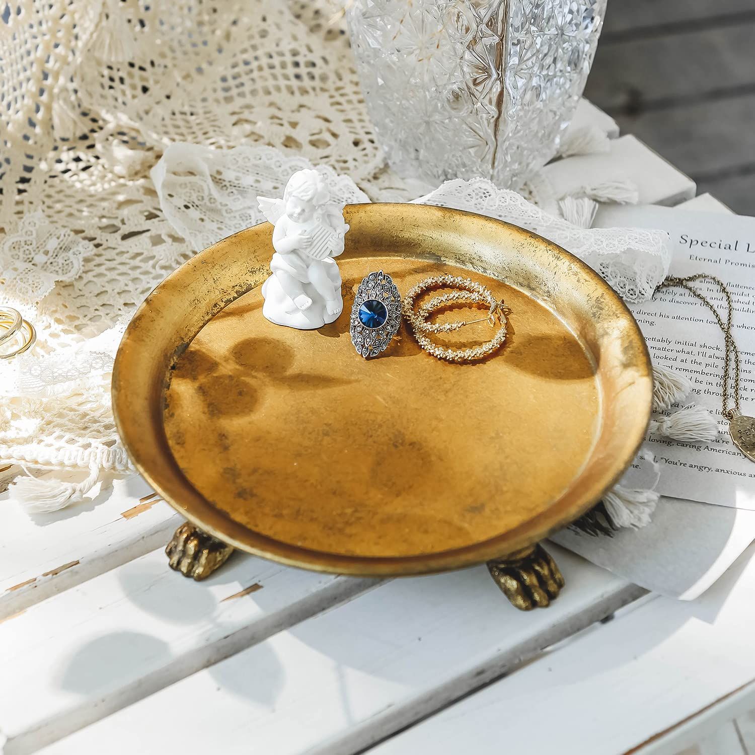 NIKKY HOME Vintage Ring Holder Jewelry Dish, Gold Trinket Display Decorative Metal Tray Classy Bi... | Amazon (US)