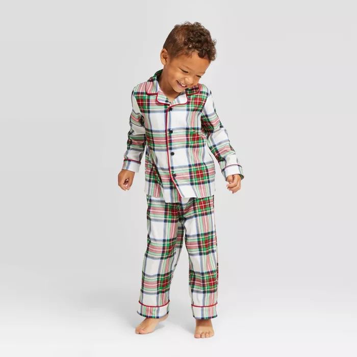 Toddler Plaid Holiday Tartan Flannel Pajama Set - Wondershop™ White | Target