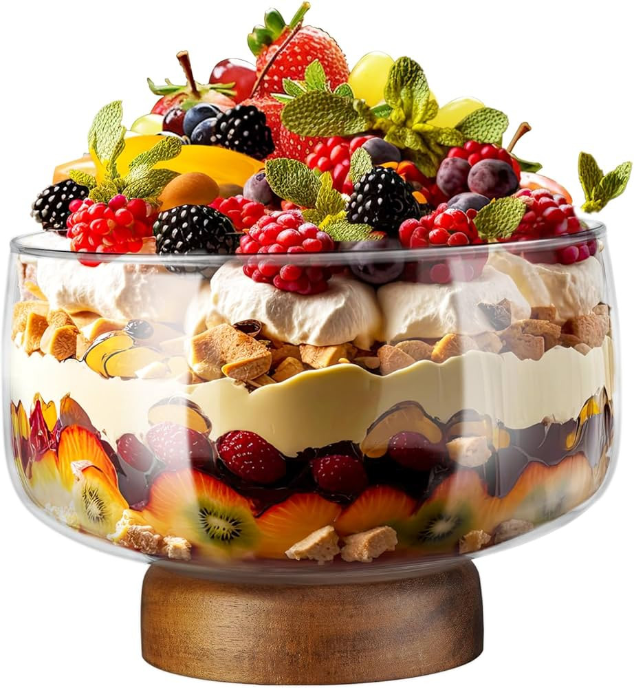 NiHome 123oz Large Glass Trifle Bowl with Elegant Acacia Wood Stand, Versatile Serving Dish for C... | Amazon (US)