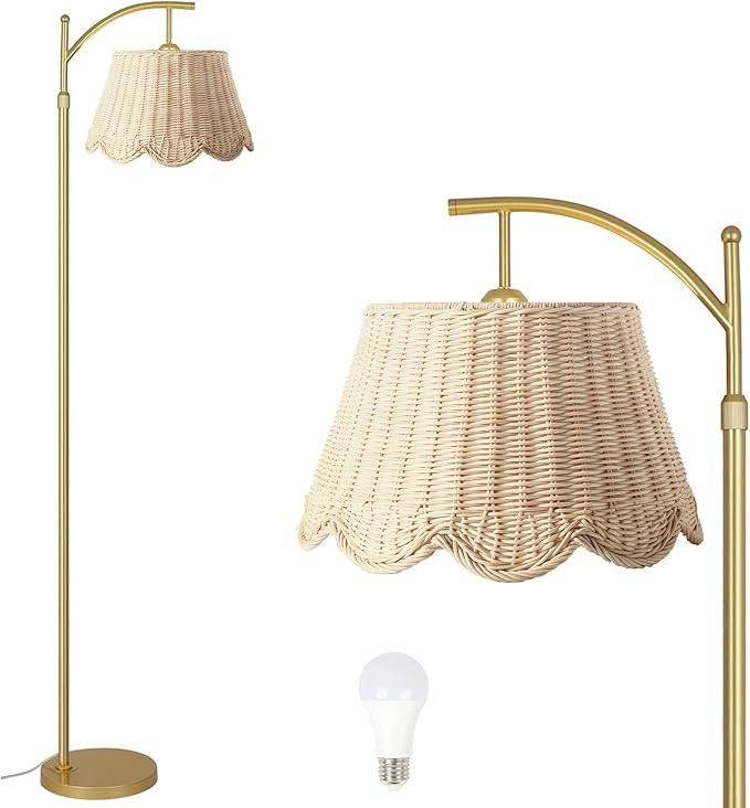 Quincry Arc Floor Lamp for Living Room，Rattan Boho Floor Lamp with Hand-Woven Wicker Shade, Foo... | Amazon (US)