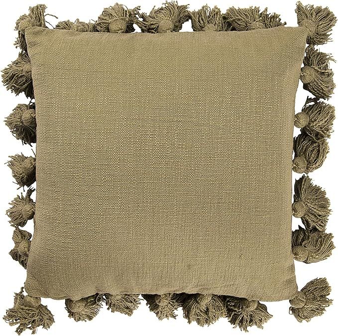 Creative Co-Op Square Cotton Pillow with Tassel, Olive Green | Amazon (US)
