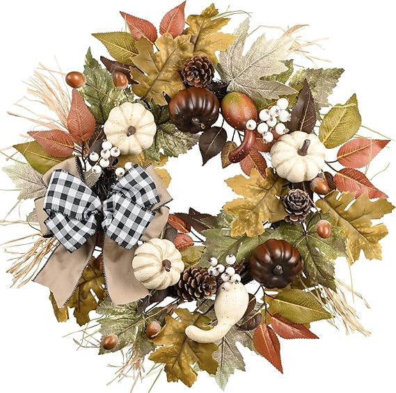 Valery Madelyn Fall Wreath for Front Door, 20" Maple Leaves Farmhouse Fall Decorations for Home, ... | Amazon (US)