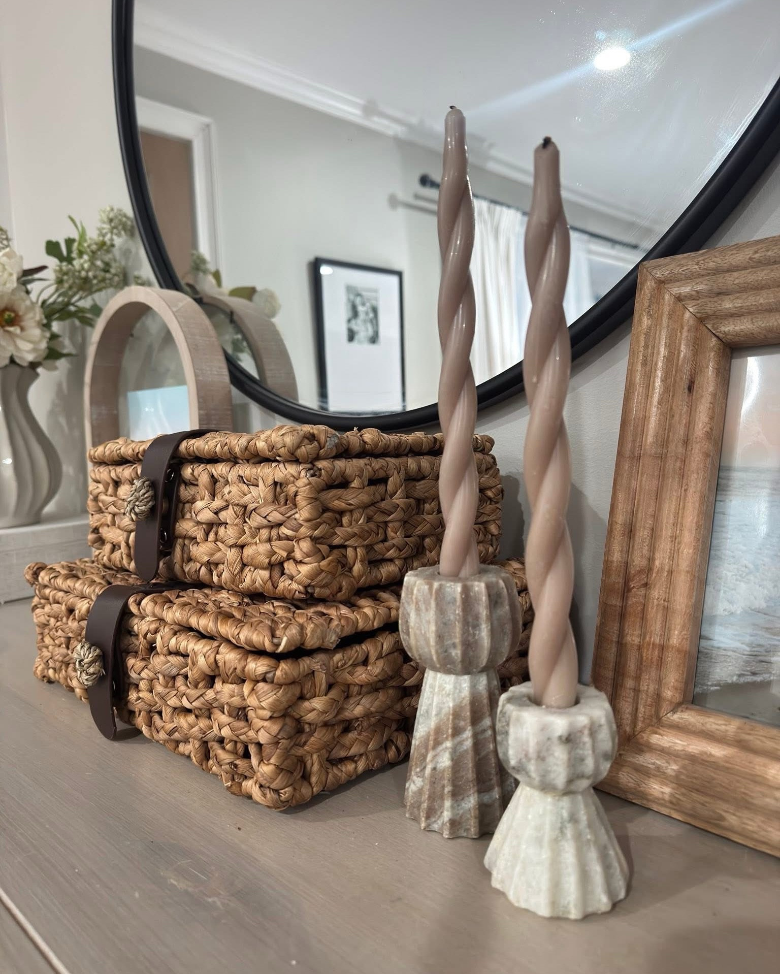 This small woven box is back in stock, $29.99! With a bluckel closure!! That’s about 1/4th the price of McGee. 

These marble candle holders are in stock both sizes for shipping!  Taupe tapered candles are only $0.96! 

#LTKSeasonal #LTKHome #LTKSaleAlert