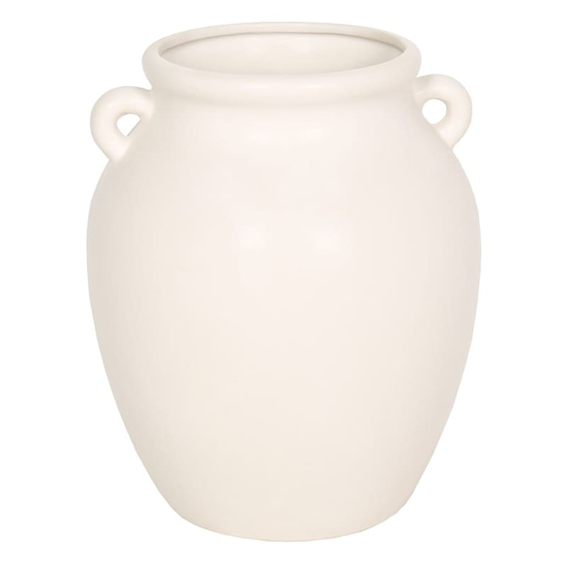 White Ceramic Vase with Handles, 9" | At Home