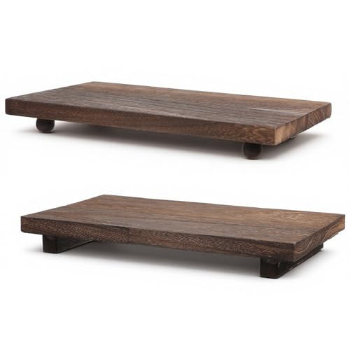 AOZUO 2 Pcs Wood Pedestal Stand Kitchen Soap Tray Farmhouse Wood Riser Stand for Kitchen Counter Sink Stands Decorative Rustic Bathroom Dishes Plant Candles Bottles Display (Dark Brown, 12 x 7 inch) | Amazon (US)