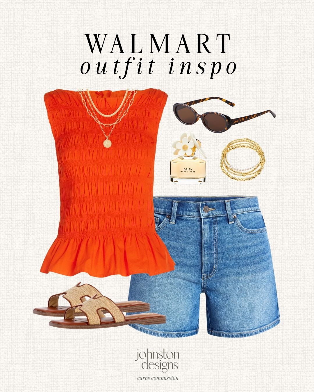 Walmart outfit inspo with a bright smocked top, denim shorts and easy summer accessories. 🧡

Walmart outfit inspo, summer outfit, fashion, affordable finds, orange top, denim shorts, woven sandals, gold jewelry, tortoise sunglasses, casual style, warm weather look, vacation outfit 

 #LTKootd #LTKSeasonal