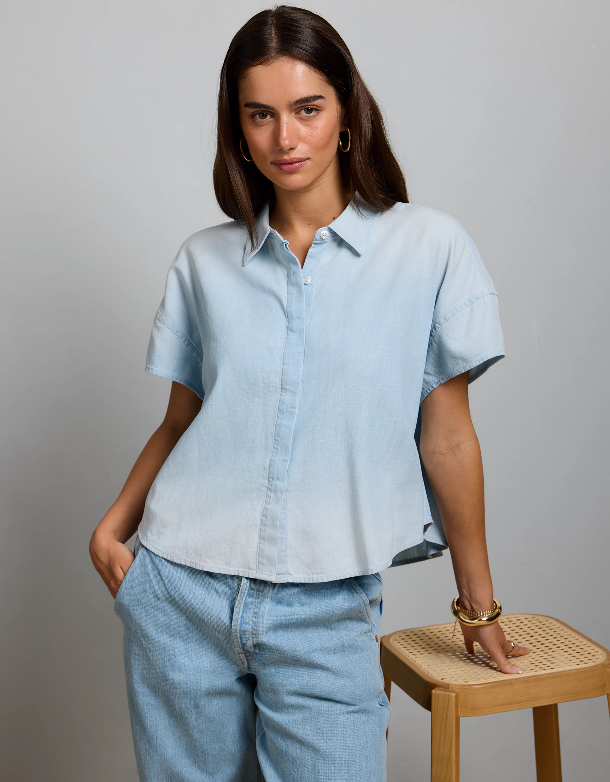 AE77 Boxy Chambray Shirt | American Eagle Outfitters (US & CA)
