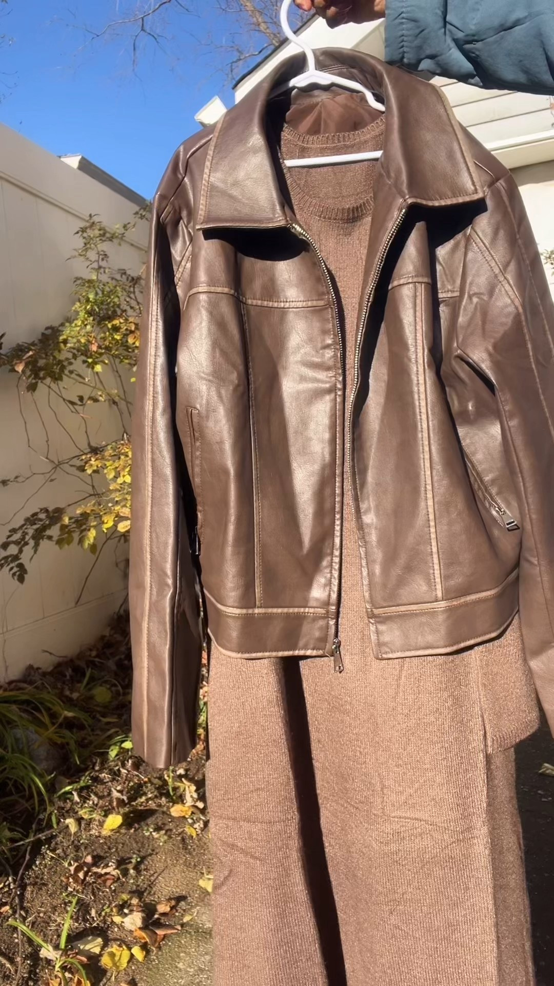 Fall Favorite Brown combo 
Leather jacket + sweater dress 🤎 

#LTKdayinmylife #LTKootd #LTKmomlife