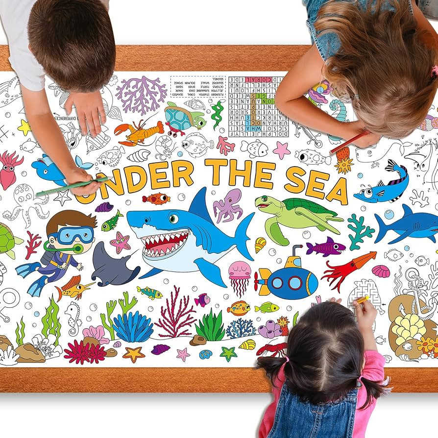 Under The Sea Large Coloring Poster for Kids 30 x 72 Inch, Ocean Animals Giant Coloring Paper Tab... | Amazon (US)