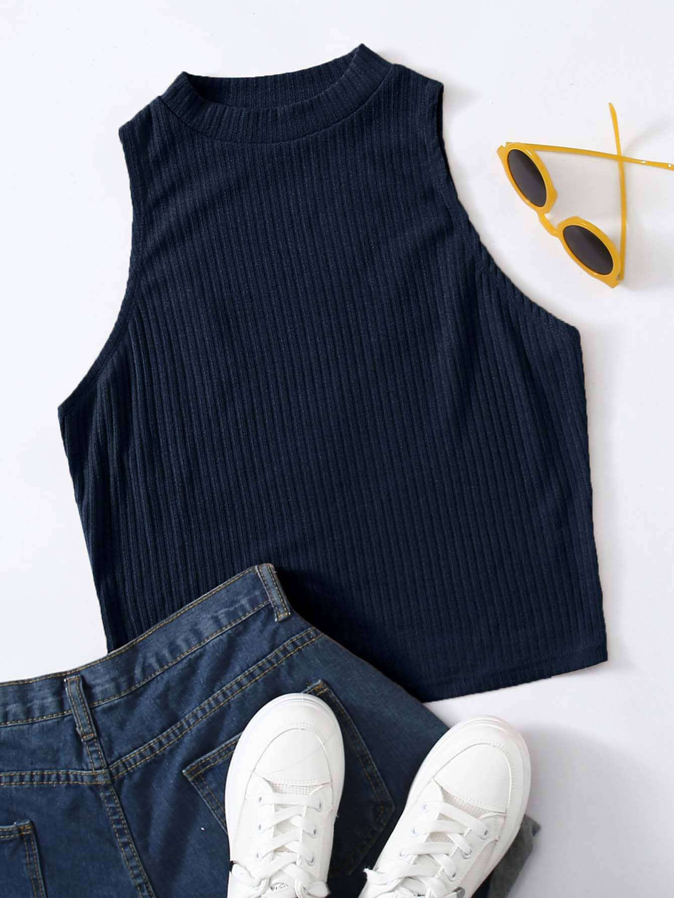 SHEIN Plus Solid Rib-knit Tank Top | SHEIN