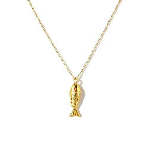 ANGLEQUEEN Gold Fish Necklace for Women Ocean Fish Charm Pendant Necklace Statement Adjustable Dainty Necklaces Summer Beach Vacation Jewelry Accessories(4 Fishs Scales) | Amazon (US)