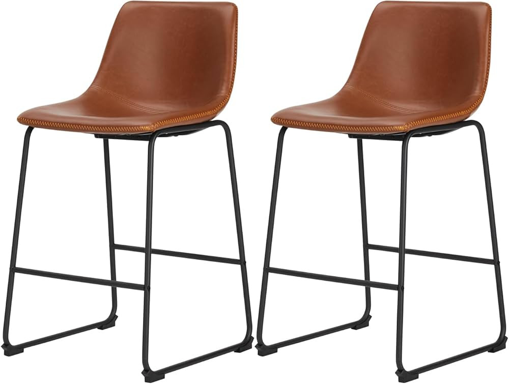 Sweetcrispy Counter Height Bar Stools Set of 2, Modern Counter Stool Faux Leather Barstools with ... | Amazon (US)