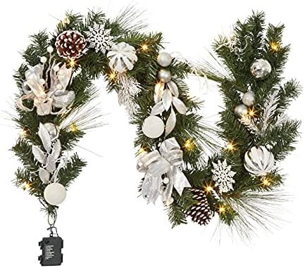 Adeeing Christmas Garland with Lights, 6 ft Pre-lit Silver White Christmas Garland with Ball Orna... | Amazon (US)