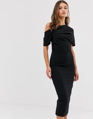 ASOS DESIGN pleated shoulder pencil dress in black | ASOS | ASOS (Global)