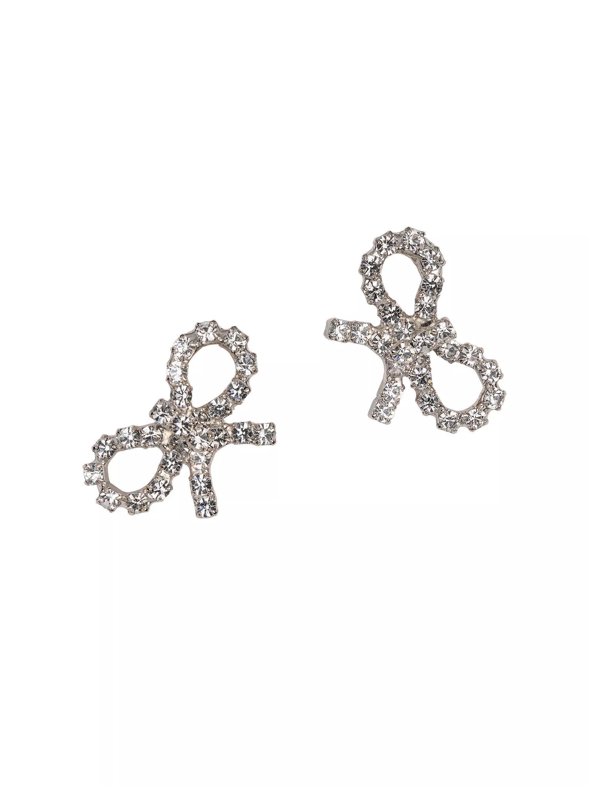 Rhodium-Plated & Glass Crystal Bow Stud Earrings | Saks Fifth Avenue