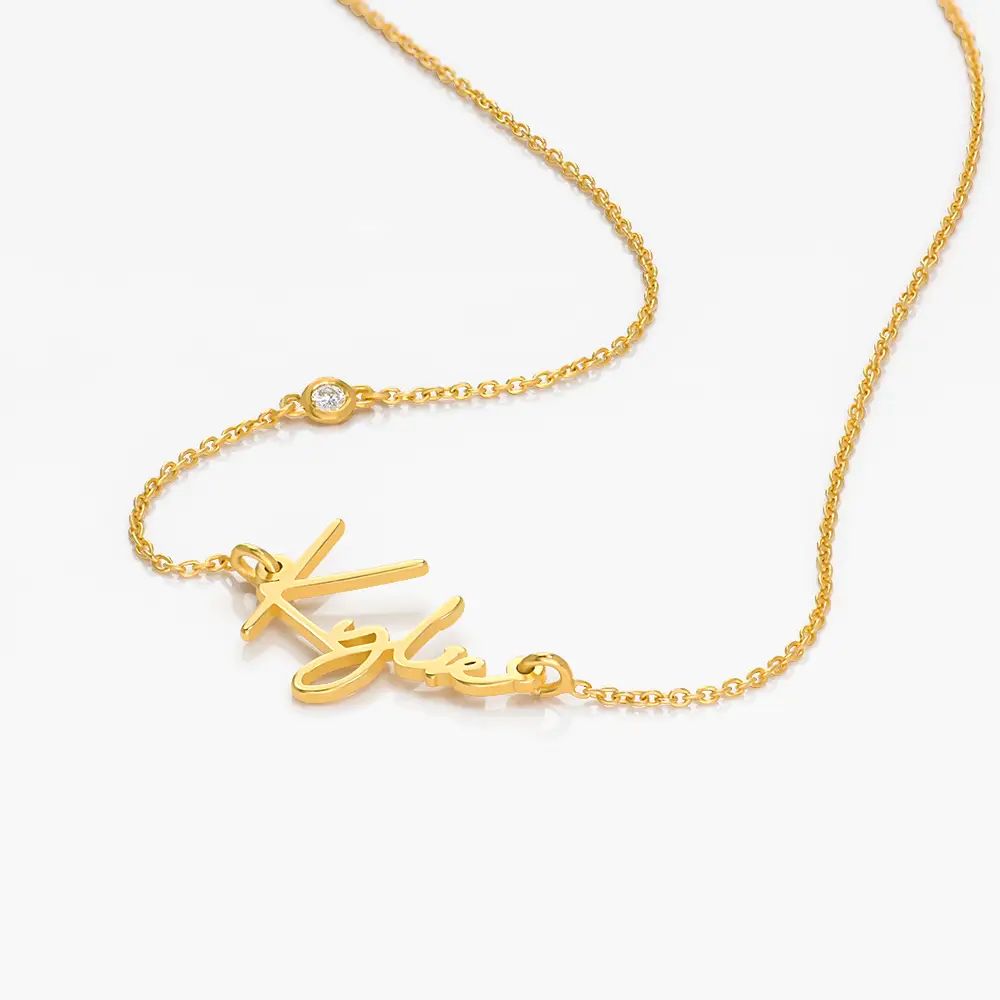 Belle Custom Name Necklace With Diamonds - Gold Vermeil | Oak & Luna (US)