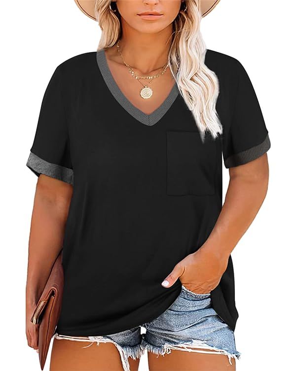 Eytino Womens Plus Size Summer Tops Short Sleeve Crew Neck Polka Dot Printed Loose Fit Blouse Shi... | Amazon (US)
