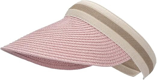 Straw Sun Visors Hats for Kids Embroidered Boys and Girls Wide Brim Roll Up Ponytail Open Top Cap | Amazon (US)