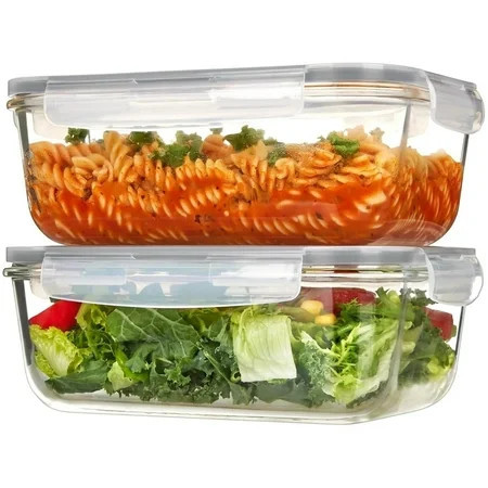 Glass Storage Containers 2 Pcs Food Storage Containers, Baking Container with Snap Airtight Lids Clear Meal Prep Containers for Microwave, Oven, Bento Boxes Set, Leak Proof, for Freezer, Dishwasher | Walmart (US)