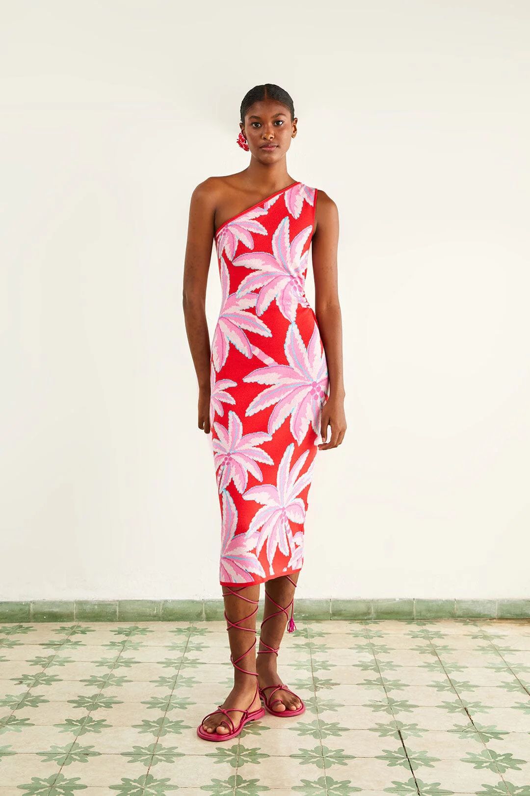 Red Coconut Tree Knit Dress | FarmRio
