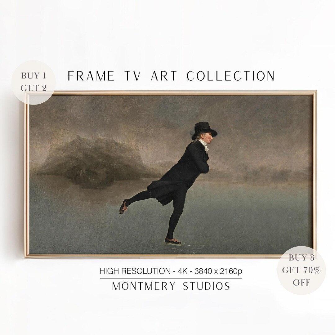 Winter Frame TV Art, Man on Ice Vintage TV Art, Abstract Landscape, Christmas Decor, Seasonal Scr... | Etsy (US)