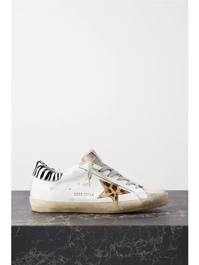 Golden Goose - Superstar Distressed Leopard-print Calf Hair, Leather And Suede Sneakers - White | NET-A-PORTER (US)