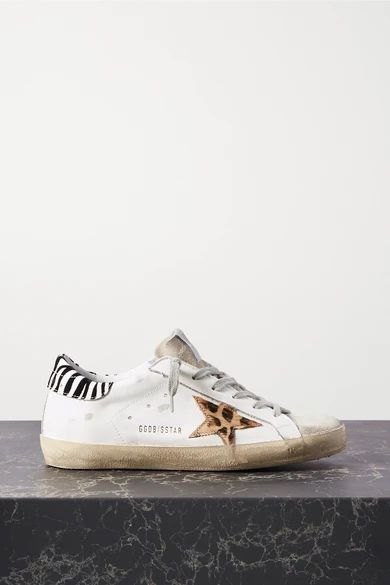 Golden Goose - Superstar Distressed Leopard-print Calf Hair, Leather And Suede Sneakers - White | NET-A-PORTER (US)