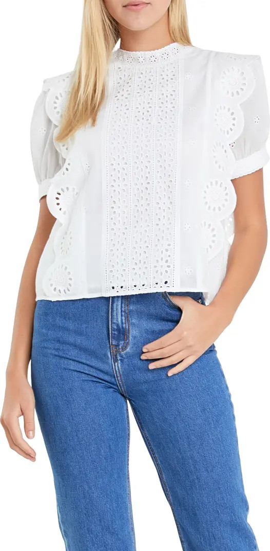 Embroidered Eyelet Short Sleeve Cotton Top | Nordstrom